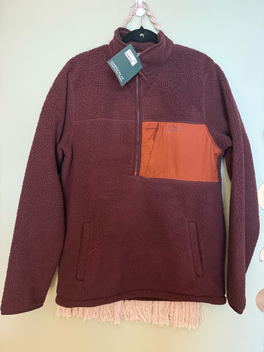 L.L. Bean Men's Zip-Up Fleece in Burgundy with Rust Pocket